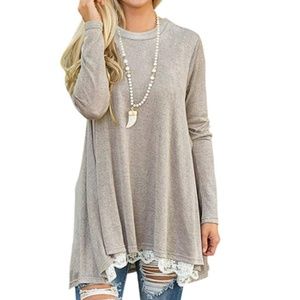 Women's Top Long Sleeve Lace Scoop Neck